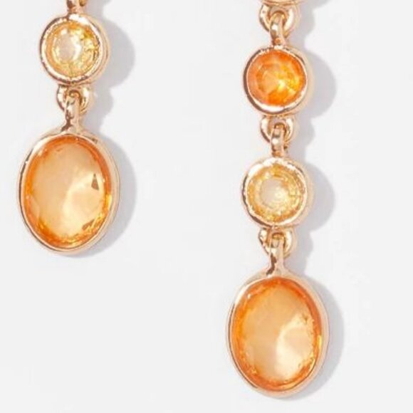 WHBM Gold + Peach Crystal Drop Linear Earrings MATCHING NECKLACE LISTED TOO - Picture 7 of 9